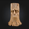 Handcrafted Wooden Tree Stump Sculpture With Human Face Texture Design