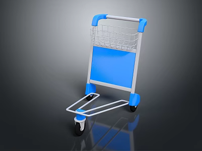 Blue And White Shopping Trolley With Wire Basket And Four Movable Wheels 3d model