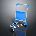 Blue And White Shopping Trolley With Wire Basket And Four Movable Wheels