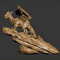 Golden Dragon Mythical Creature Sculpture With Spread Wings On Rocky Base