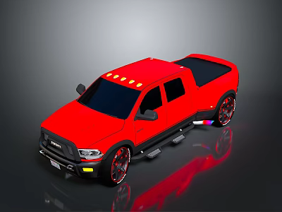 Red Pickup Truck With Black Roof Large Alloy Wheels And Shiny Exterior Design 3d model