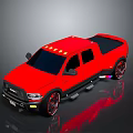 Red Pickup Truck With Black Roof Large Alloy Wheels And Shiny Exterior Design