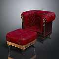 Red Tufted Velvet Armchair With Matching Ottoman And Gold Accent Dark Wood Legs