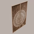 Wooden Entrance Door with Intricate Radial Pattern and Concentric Circles Design