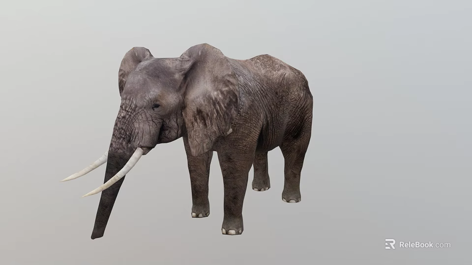 Elephant Game Movie Character with Large Ears Long Trunk and White Tusks 3d model 