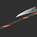 Sharp Metal Blade Battle Axe With Long Handle And Orange Accents 3d model