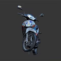 Stylish Modern Blue Scooter Motorcycle With Colorful Graphics Black Seat And Urban Design