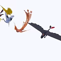Different Colored Flying Animals With Spread Wings Long Tails And Various Shapes