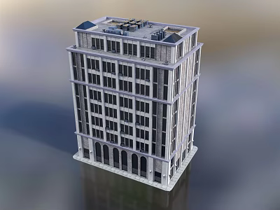 Modern Multi Storey Office Building Exterior With Large Windows Arched Base And Roof Details 3d model