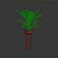 Lush Green Indoor Plant in Brown Planter on Red Stand with Grey Background