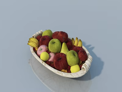 White Ceramic Fruit Bowl Filled With Apples Bananas Pears And Mixed Fruits 3d model