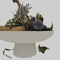 Fresh Assorted Fruits in White Pedestal Bowl with Pineapple Kiwis Grapes and Green Leaves