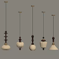 Five Different Designed Pendant Lights With Wooden Tops And Glass Shades