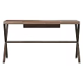 Modern Wooden Desk With Cross Shaped Metal Legs And Contemporary Design Style