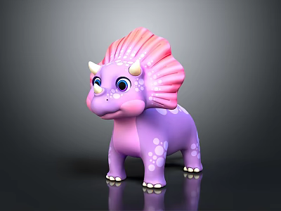 Cute Cartoon Dinosaur Toy With Purple Body Pink Frilled Crest White Horns And Blue Eyes 3d model