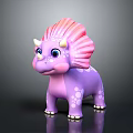 Cute Cartoon Dinosaur Toy With Purple Body Pink Frilled Crest White Horns And Blue Eyes
