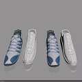 Blue And White Laced Sneakers With White Pairs On Grey Background