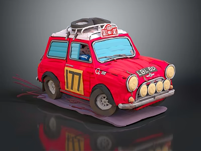 Vintage Red Taxi Car with Roof Rack Number 177 and 131 133 Round Headlights Retro Design 3d model