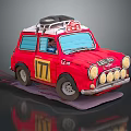 Vintage Red Taxi Car with Roof Rack Number 177 and 131 133 Round Headlights Retro Design