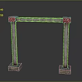 Metal Frame Structure With Red And White Striped Decorations And Concrete Bases