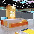 Shopping Mall Toy Story Counter With Colorful Design Neon Lights And Display Shelves