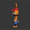 Cartoon Rabbit Character With Red Cap And Blue Patterned Shorts Standing In Dark Background 3d model