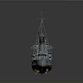 Detailed Blue Warship Model With Multiple Funnels And Long Hull Design