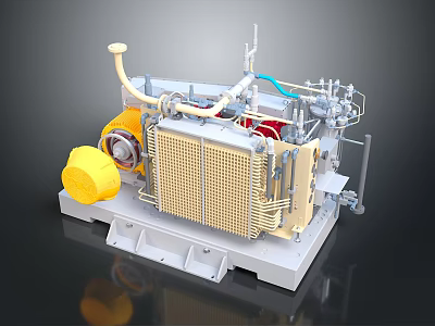 Automotive Parts With Complex Mechanical Structure Radiator Pipes And Yellow Components 3d model