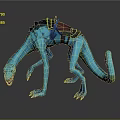 Detailed Blue Creature Character as Game Movie Mount with Long Neck Tail and Saddle Gear