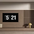 Modern Minimalist TV Wall Design With Wooden Panels Vertical Slats And Table Lamp