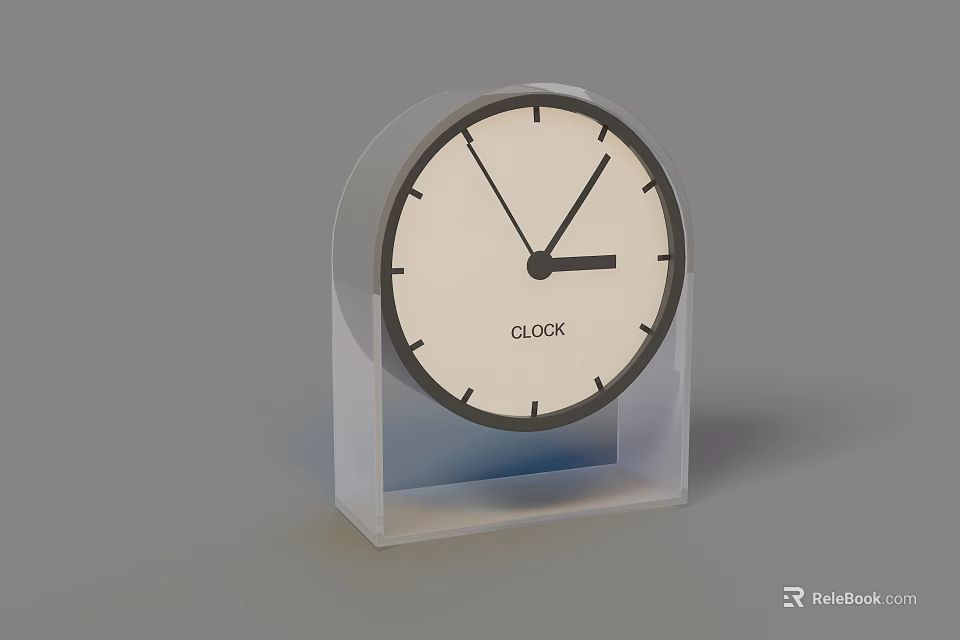 Modern Minimalist Clock with Transparent Base White Dial and Black Hands Markers 3d model 