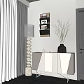 Modern Entryway Console Cabinet With Side Cabinet Floor Lamp Vase And Magazine Shelves