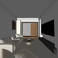 Modern Living and Dining Room Interior With Beige Sofa Coffee Table Artwork and Plants