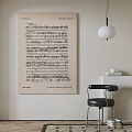Interior With Vintage Sheet Music Poster White Pendant Light And Black Chair