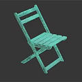 Distressed Blue Gray Wooden Folding Chair With Simple Plank Seat Back And Wood Grain