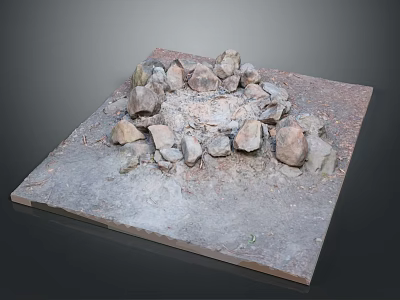 Natural Stone Circle Design With Wooden Square Platform Base And Rough Stones 3d model