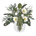 Elegant Glass Vase With White Flower Arrangement And Green Leaves