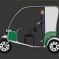 Green Three Wheeled Tricycle With Open Door And Person Standing