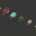 Set Of Different Colored Modern Trolleys Arranged On Dark Background