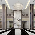 Elegant Hotel Lobby Interior With Marble Floors Large Windows Sofas Coffee Table And Green Plant 3d model