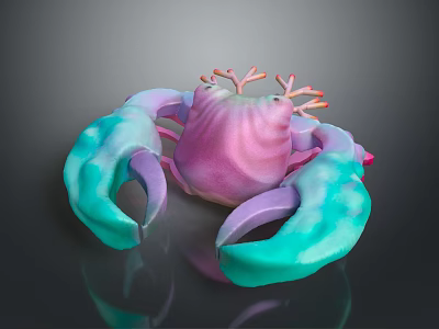 Stylized Purple Turquoise Crab With Large Claws Small Orange Top Projections Shiny Surface 3d model