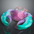 Stylized Purple Turquoise Crab With Large Claws Small Orange Top Projections Shiny Surface