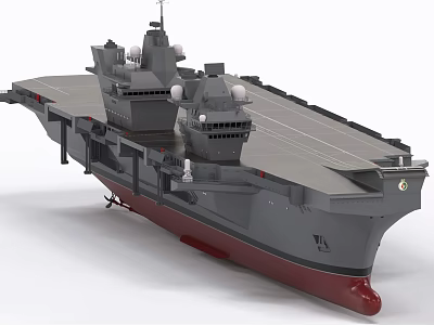 Modern Warship with Gray Hull Red Bottom Flight Deck and Superstructure 3d model