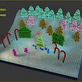 Gingerbread Men And Houses With Candy Canes In Christmas Tree Snowy Scene