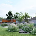 Outdoor Children's Play Area With Green Plants Pathways And Wooden Benches