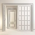 Modern Interior With Sliding Glass Grid Doors And White Wooden Door