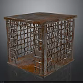 Rusty Metal Grid Cube Structure With Rusted Surface And Intricate Design