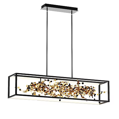 Modern Rectangular Chandelier With Black Metal Frame And Golden Decorative Elements 3d model