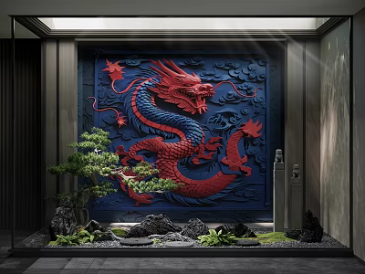 Background dragon background stereo background courtyard landscape 3d model