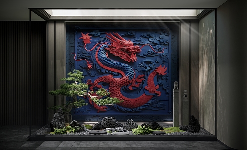 Background dragon background stereo background courtyard landscape 3d model